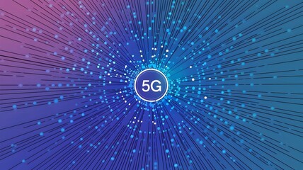 Abstract 5G network with blue lines radiating outwards