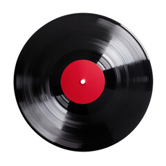 Classic vinyl record with a bright red label on a white isolated background.