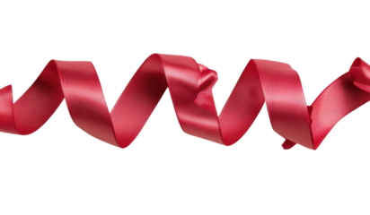 Curly red ribbon on a white isolated background, perfect for decorative purposes.