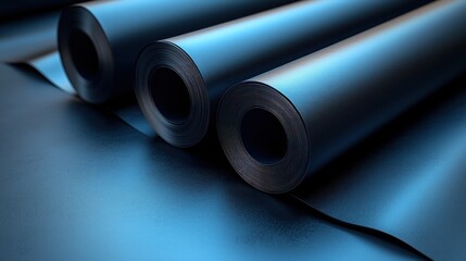 Fototapeta premium Close-up of Two Rolled Sheets of Blue Metallic Material