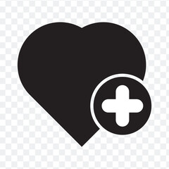 Obraz premium add to favorite heart icon. heart icon with plus. Favorite or love heart icon on PNG background. vector illustration.