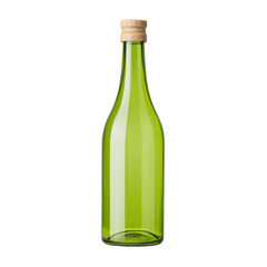 Green glass bottle with cork on white isolated background.