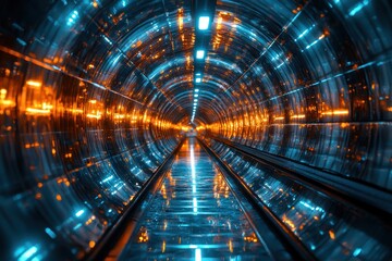 Futuristic Tunnel with Blue and Orange Lights