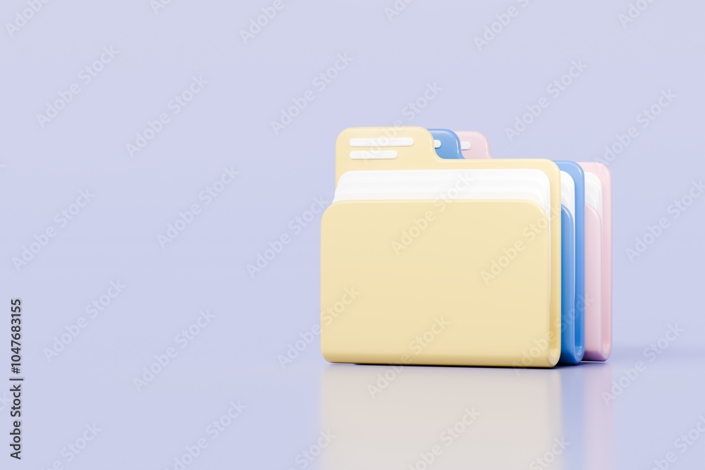 Poster 3d folder file icon. minimal office files folder data storage bank data office files fold icon. docu