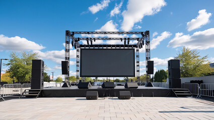 blank screen mockup on outdoor concert stage, event, concert, outdoor, mockup, show, music
