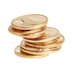 Stack of shiny gold coins on a white isolated background.