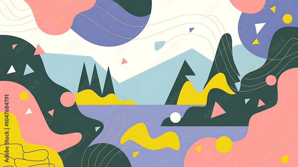 Poster a serene journey through calming abstract patterns embracing nature's beauty and tranquility in vibr