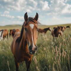 Fototapeta premium Horses grazing and running