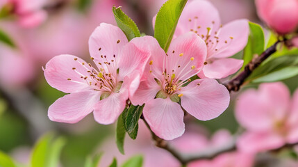 Obraz premium Delicate pink blossoms blooming in vibrant spring garden during daytime