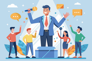 Motivational Leadership Speech with Cheering Business Team