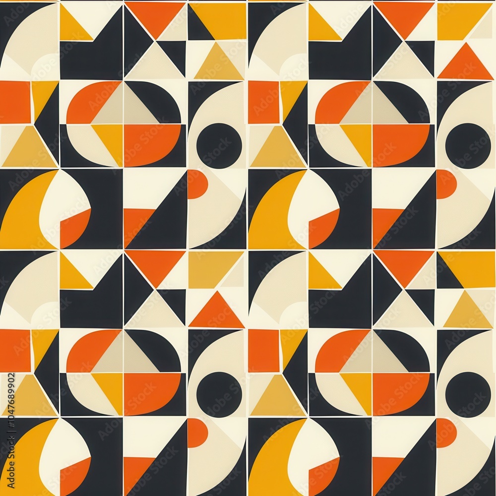Poster A vibrant geometric pattern showcases abstract shapes in lively colors arranged in a grid, perfect for contemporary decor. Generative AI