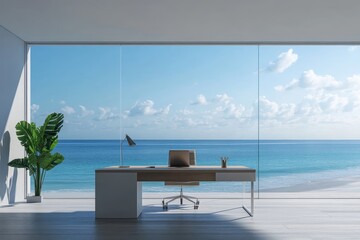 Modern office with a stunning ocean view.