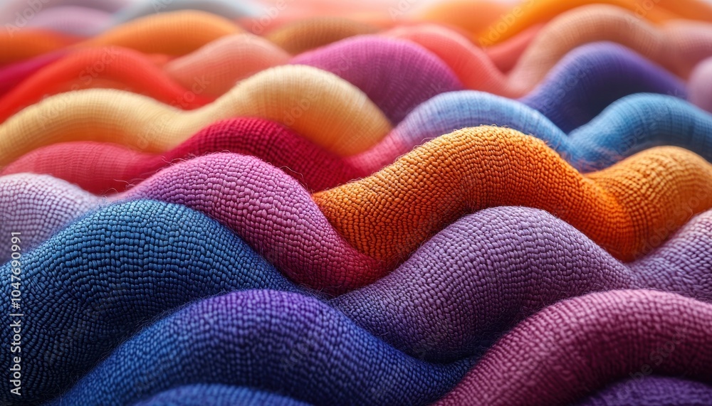 Poster close-up of colorful fabric waves with textured surface