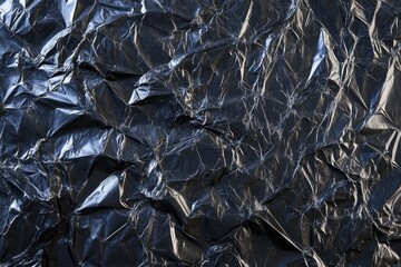 Crumpled black plastic wrap reflecting light.