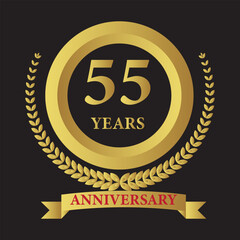 55 years anniversary icon with laurel wreath. Vector illustration.