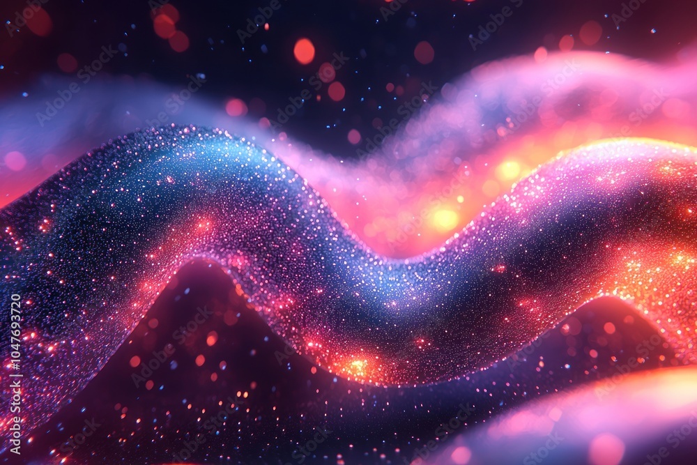 Poster abstract wavy background with glitter and bokeh lights