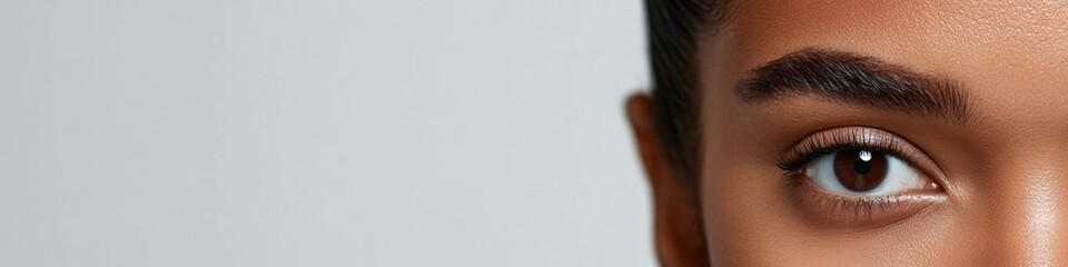 Obraz premium Banner. Beauty portrait showcasing perfect eyebrows on a woman's face, with ample copy space for text or design elements