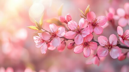 Obraz premium Delicate Pink Blooms of Cherry Trees in Springtime - High-Resolution Image Showcasing the Elegance and Beauty of Cherry Blossoms