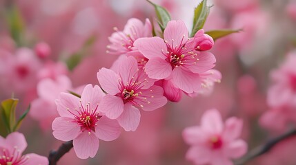 Obraz premium Delicate Pink Blooms of Cherry Trees in Springtime - High-Resolution Image Showcasing the Elegance and Beauty of Cherry Blossoms