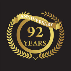 92 years anniversary icon with laurel wreath. Vector illustration.