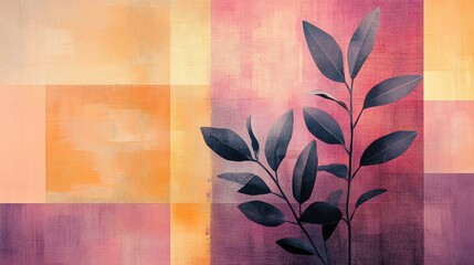 Serene Abstract Botanical Digital Artwork with Geometric Patterns and Pastel Tones - High-Resolution Image for Modern and Creative Projects