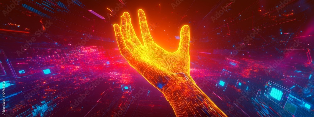 Poster machine deep learning, data mining, and other modern computer technologies ui by hand touching cpu i