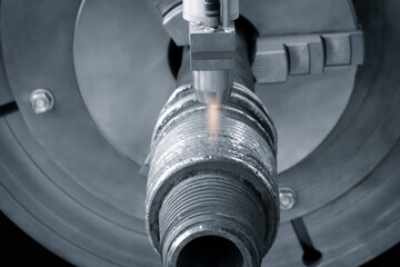 Industrial machine repairs metal parts using laser plasma cladding, Industrial metalworking concept...