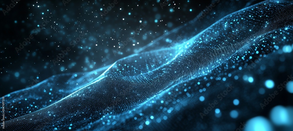 Poster an abstract mesh with dots and lines connected in a wave. 3d rendering.