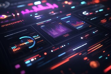 Obraz premium A futuristic cybersecurity dashboard designed to monitor system health and security levels across IT.