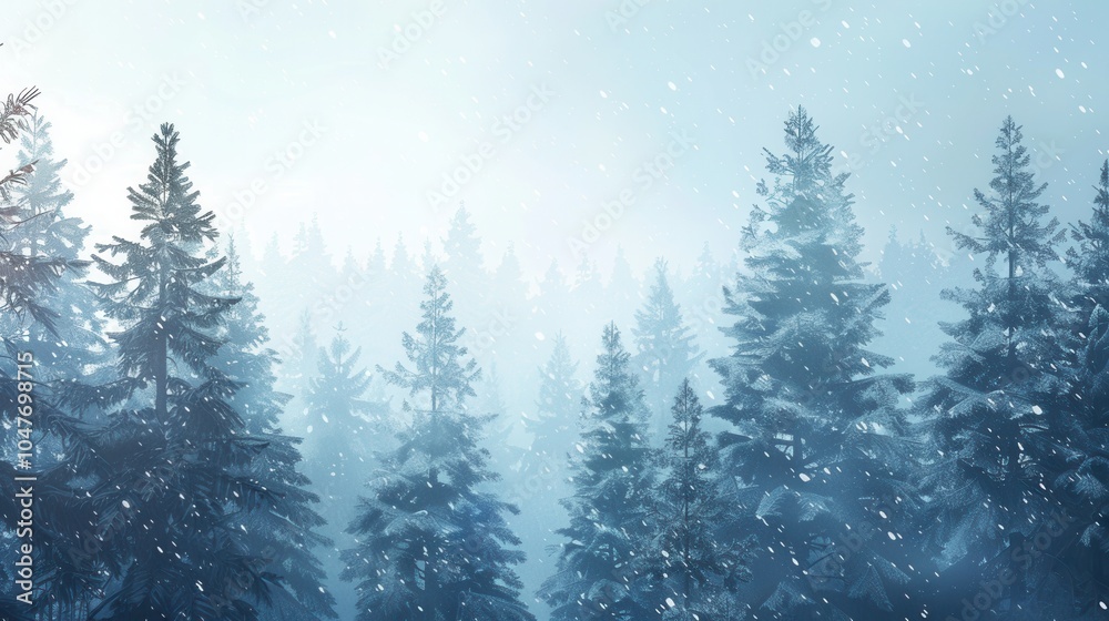 Aufkleber the snow blankets tall pine trees in a peaceful forest as gentle flakes fall, creating a serene wint