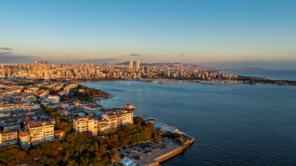 Aerial view from Moda neighborhoods of Kadikoy, a large, populous, and cosmopolitan district in the Asian side of Istanbul, Turkey.