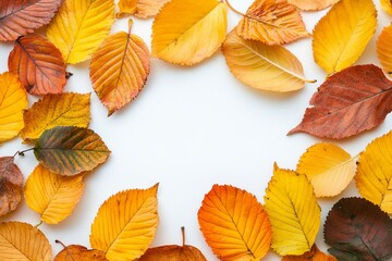 Fototapeta premium On a white background, colorful leaves for autumn season