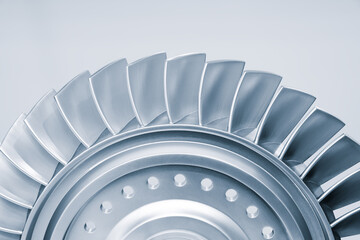 Steel blades of turbine propeller. Close-up