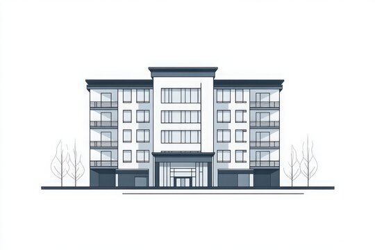 modern apartment building, white and gray, flat style clip art preview