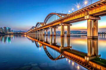 Naklejka premium Symmetrical Banghwa Bridge over the Han River in Seoul
