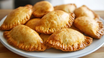 Golden Homemade Empanadas on Wooden Tray