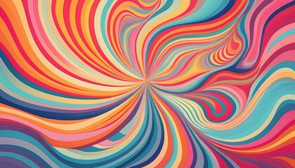 Colorful psychedelic sunburst pattern with flowing curves in bright and pastel hues. Generative AI