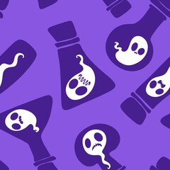 Halloween monsters seamless ghost and witch bottle pattern for wrapping paper