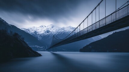 Obraz premium Bridge Over Snowy Mountain Lake