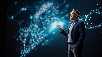 Businessman Speaking Confidently on Stage