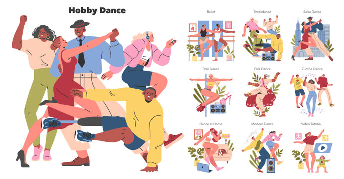 Hobby Dance. Flat Vector Illustration