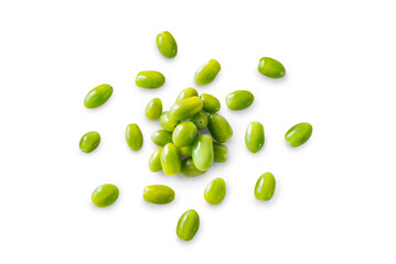 Closeup of fresh juicy organic green cherry tomatoes from the garden isolated on a transparent background with shadow from above, top view