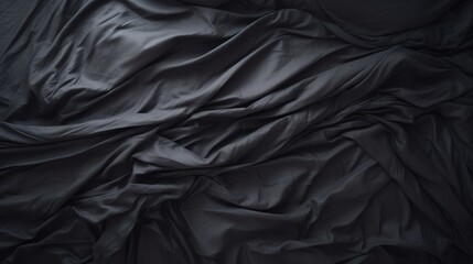 Fototapeta premium Black Fabric Texture Elegance - Close-up of Wrinkled Cloth Material