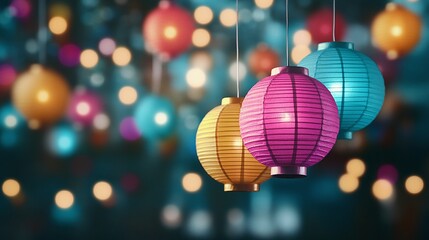 Fototapeta premium Colorful Decorative Lanterns Glowing in the Night