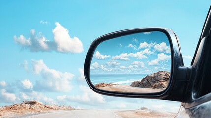 Naklejka premium Drivers Side Mirror Reflection on a Winding Road