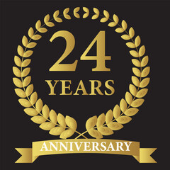 24 years anniversary icon with laurel wreath. Vector illustration.