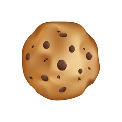 Traditional chocolate chip cookie. Cookie realistic 3D illustration in cartoon style. Vector icon, food. Sweet delicious food. Cartoon vector illustration