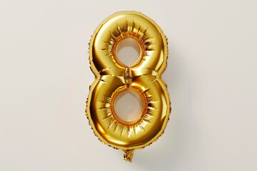 Fototapeta premium Golden Number Eight Balloon on a White Background