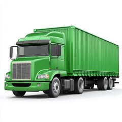 A vibrant green delivery truck with a large container, symbolizing transportation.