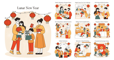 Lunar New Year. Flat Vector Illustration